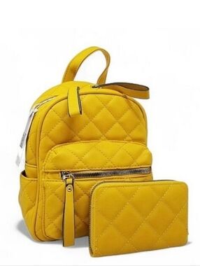 Yellow Quilted Mini Backpack and Wallet set